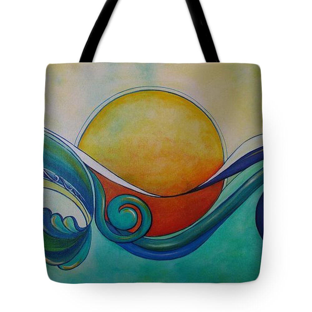 Reina Cottier Tote Bag featuring the painting Surf Sun Spirit by Reina Cottier