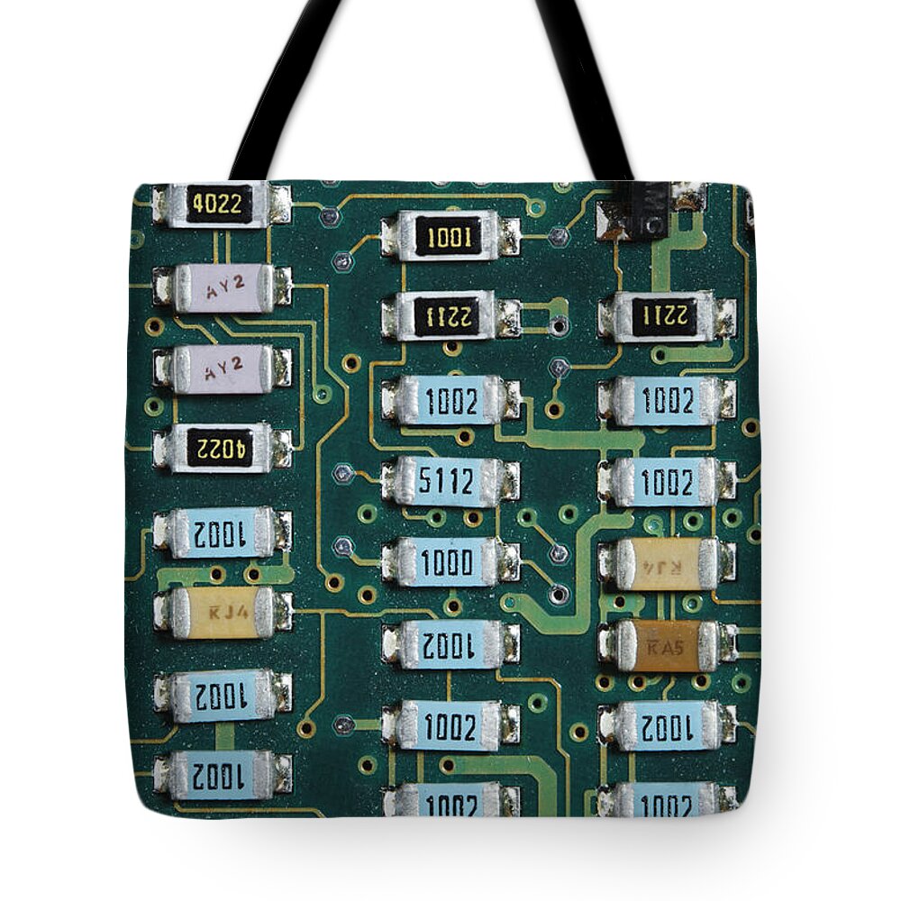 Pcb Tote Bag featuring the photograph Surface-mounted Components by GIPhotoStock