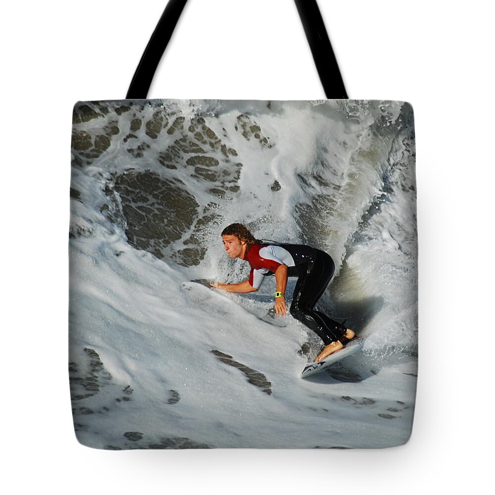 Surf Tote Bag featuring the photograph Surfs Up by James Kirkikis