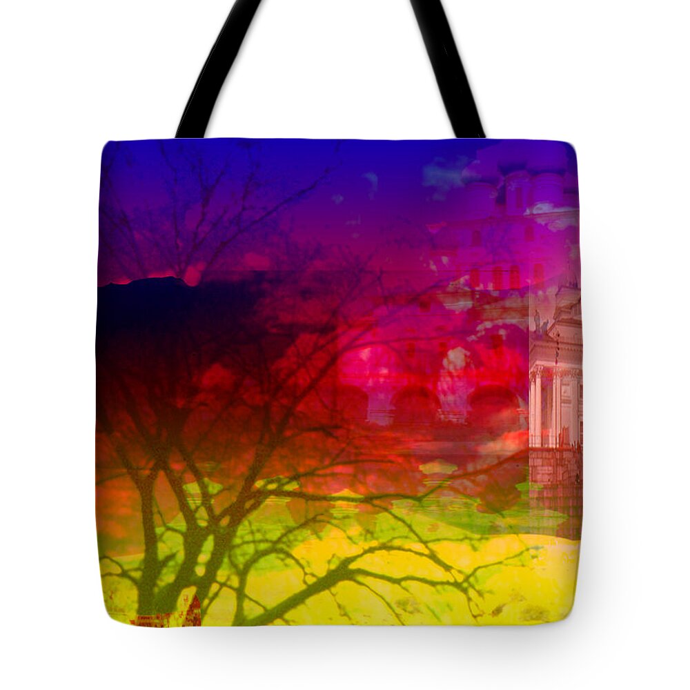 Buildings Tote Bag featuring the digital art Surreal Buildings by Cathy Anderson