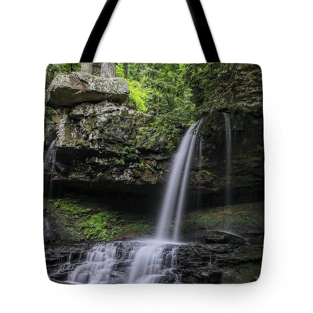Suttons Gulch Tote Bag featuring the photograph Suttons Gulch Waterfall by Barbara Bowen