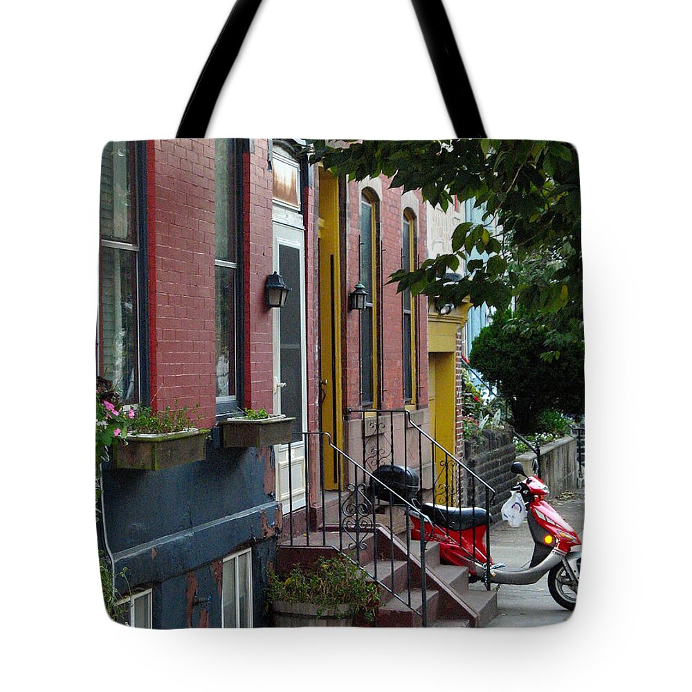 Motor Scooter Tote Bag featuring the photograph Swain Street by Christopher Plummer