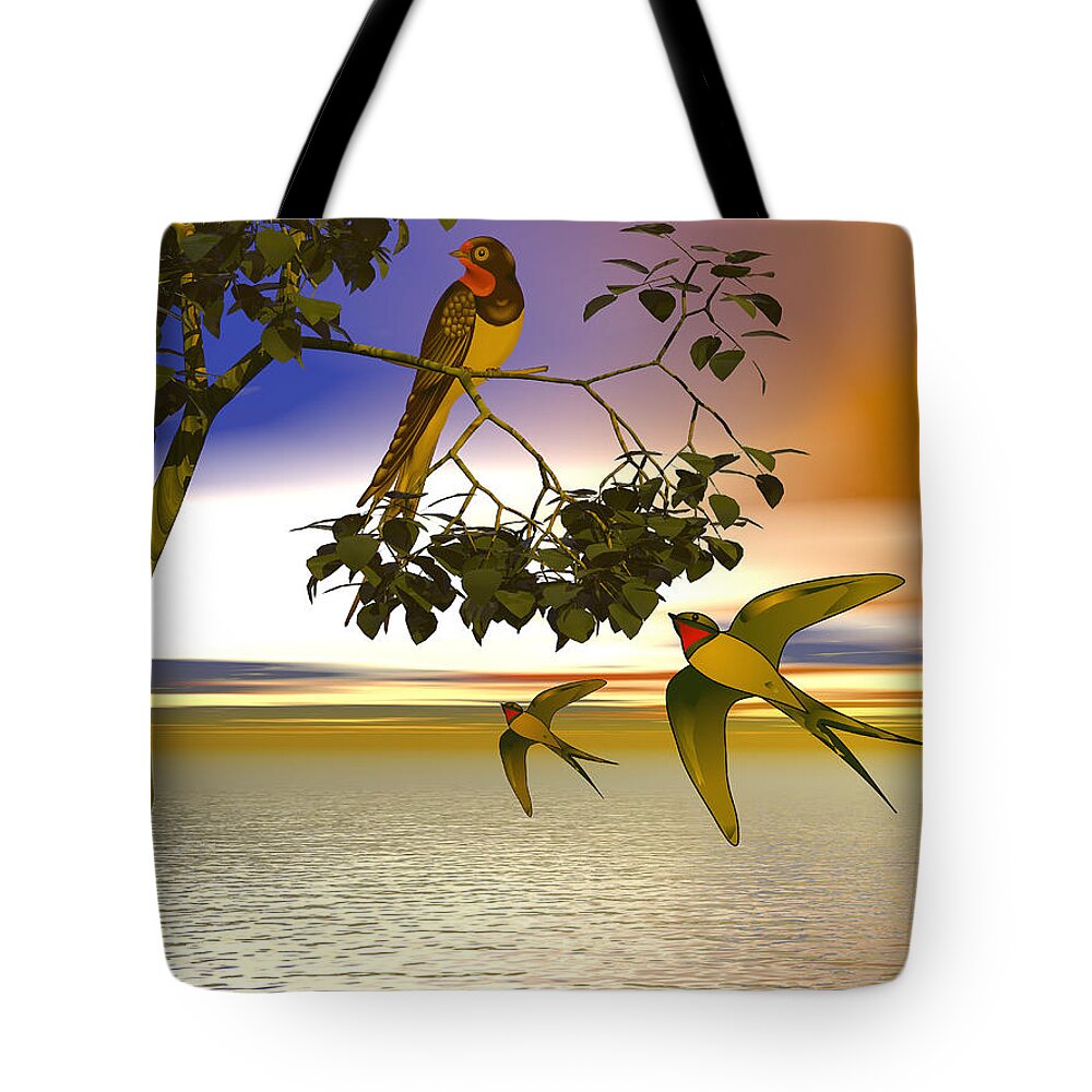  Tote Bag featuring the digital art Swallows at Sunset by Sandra Bauser