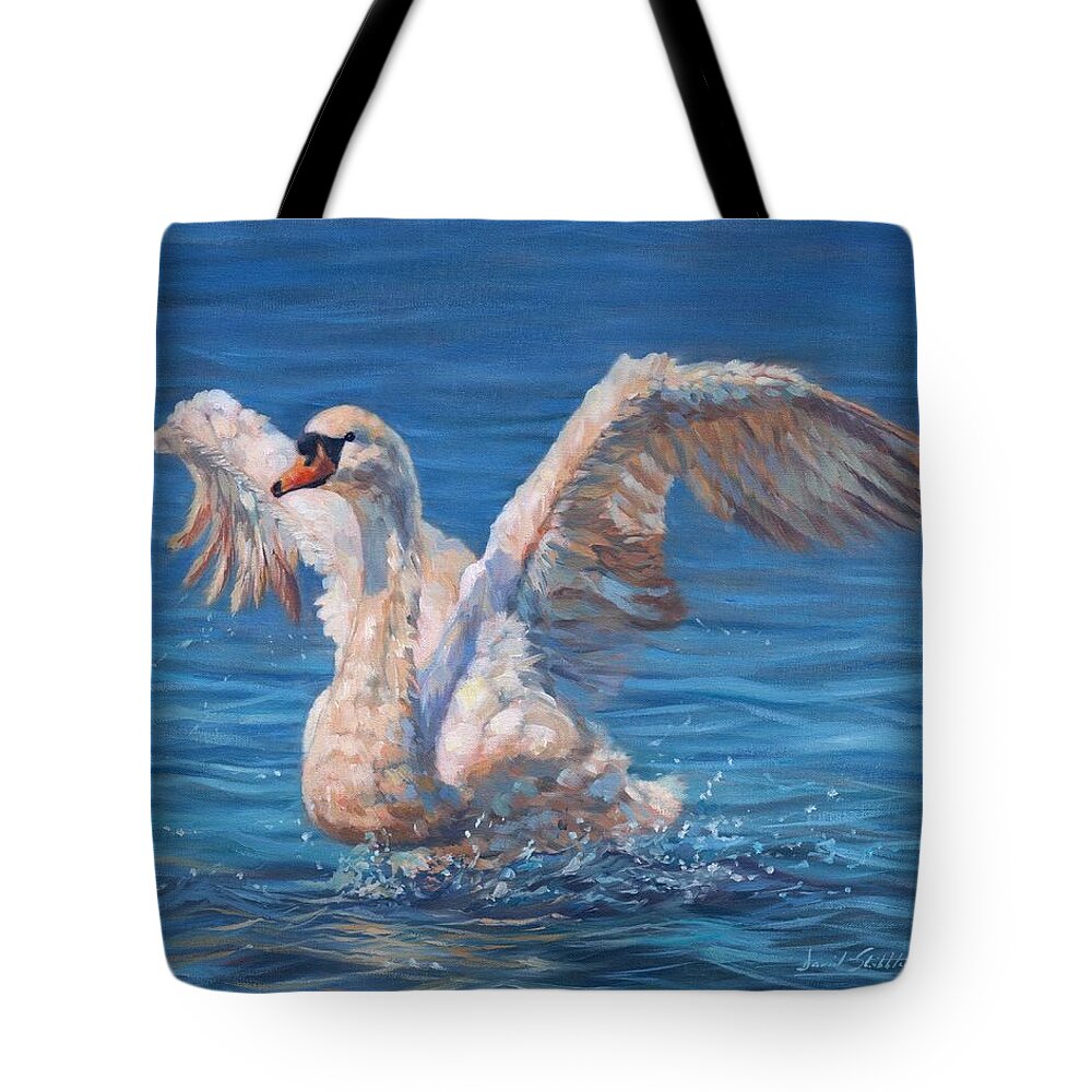 Swan Tote Bag featuring the painting Swan by David Stribbling