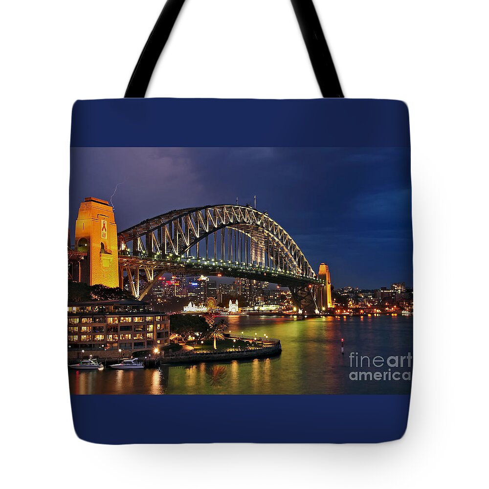 Sydney Harbour Bridge By Night Tote Bag featuring the photograph Sydney Harbour Bridge by Night by Kaye Menner