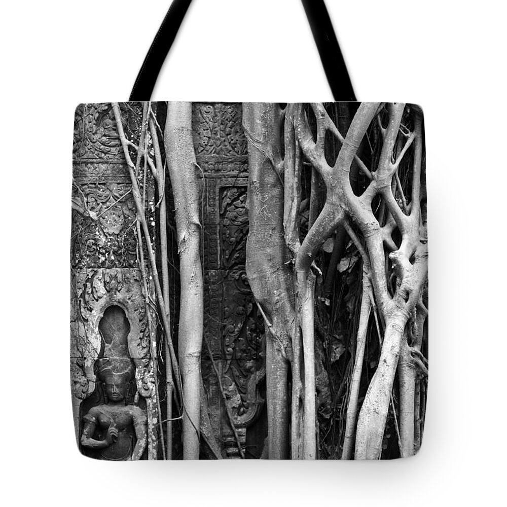 Cambodia Tote Bag featuring the photograph Ta Prohm Roots And Stone 09 by Rick Piper Photography