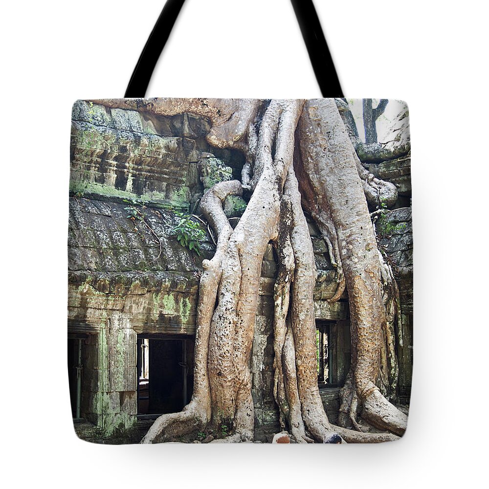 Cambodian Culture Tote Bag featuring the photograph Ta Prohm Temple by Cjfan