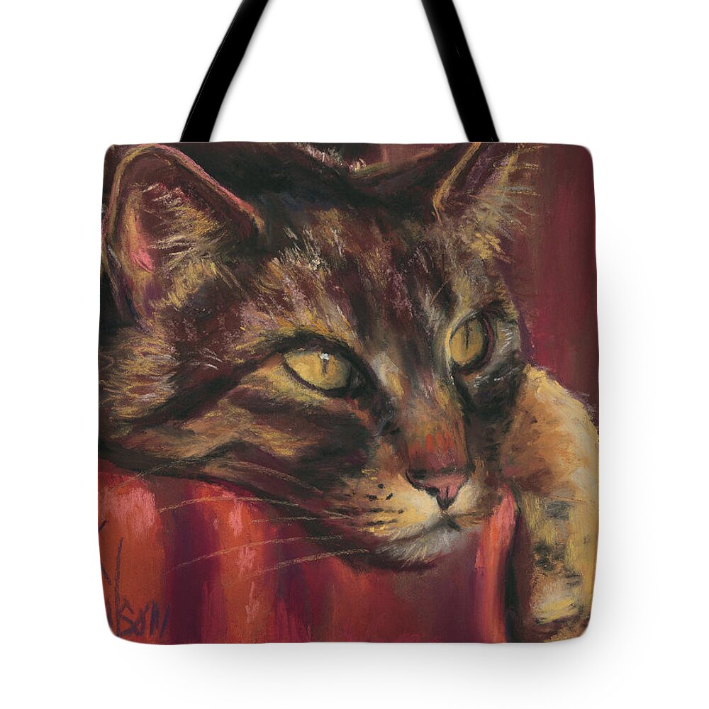 Tabby Cat Tote Bag featuring the painting Tabby Nap by Billie Colson