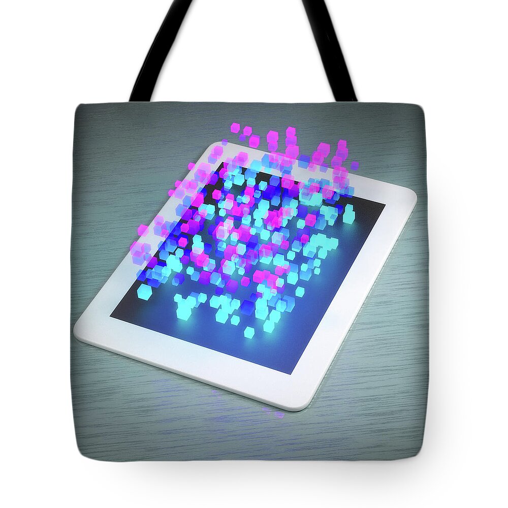 Block Shape Tote Bag featuring the digital art Tablet With Three Dimensional Cubes by Maciej Frolow