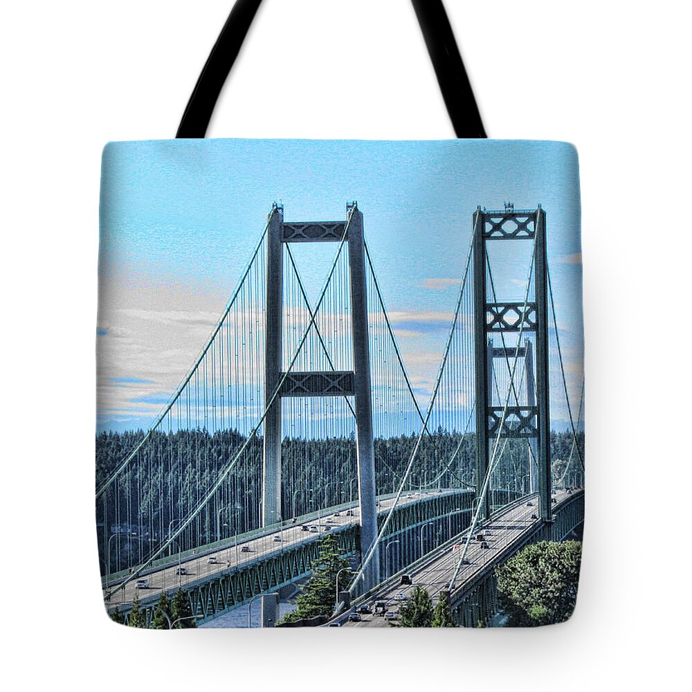 Tacoma Narrows Bridge Framed Prints Tote Bag featuring the photograph Tacoma Narrows Bridge 51 by Ron Roberts