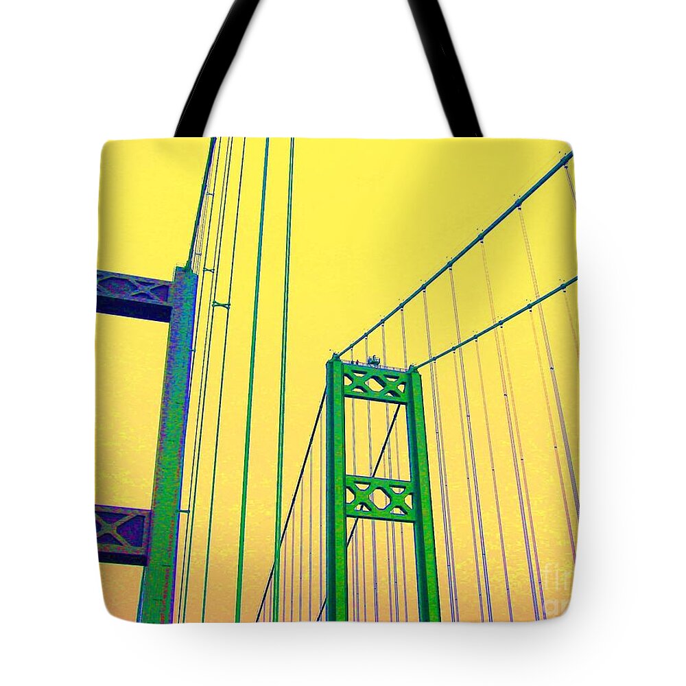 Bridge Tote Bag featuring the photograph Tacoma Narrows Yellow by Ann Johndro-Collins