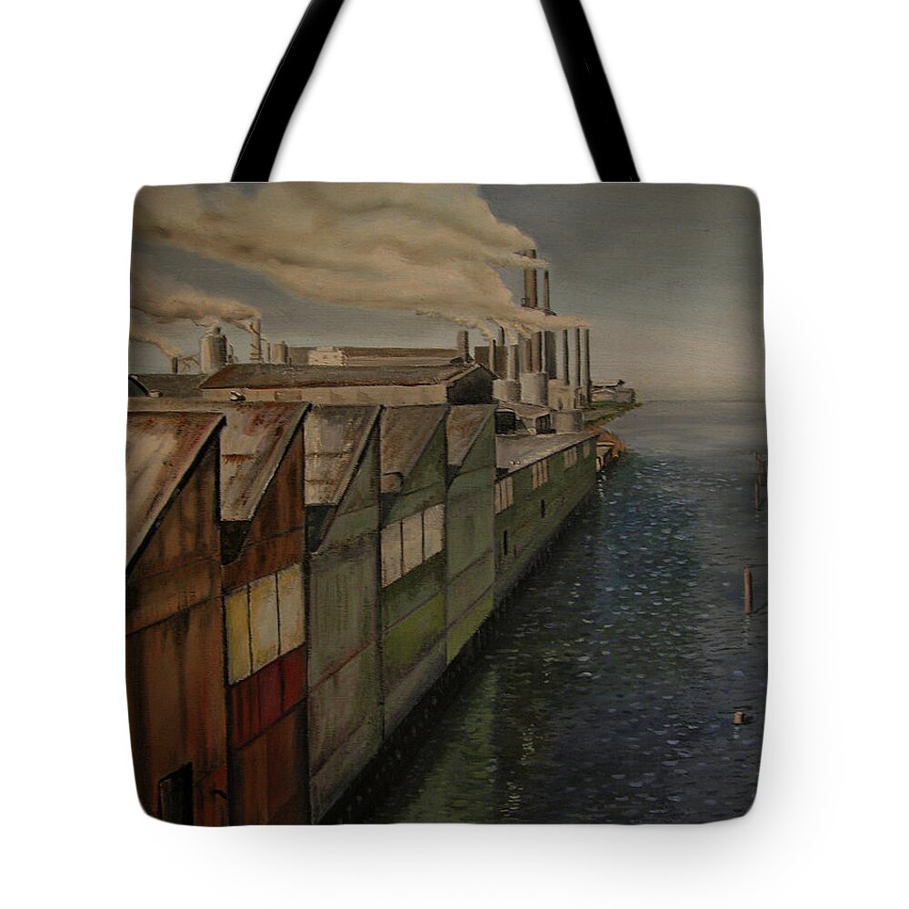 Industrial Landscape Tote Bag featuring the painting Tacoma by Thu Nguyen