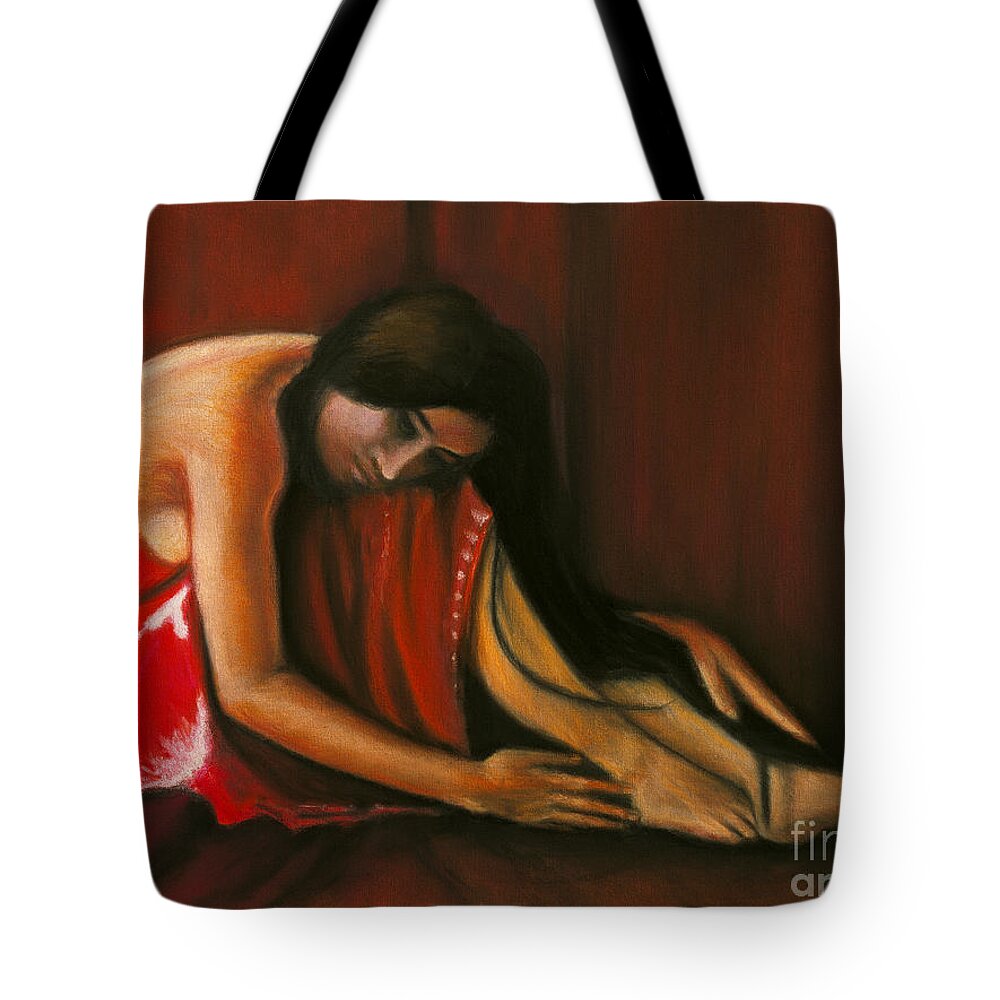 Woman In Red Dress Tote Bag featuring the painting Tahiti Woman Art Print by William Cain