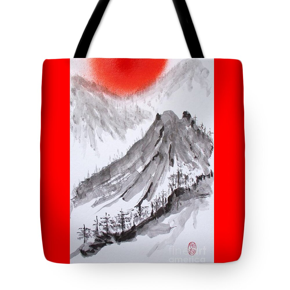 Original Tote Bag featuring the painting Takahara yama - Hinode by Thea Recuerdo