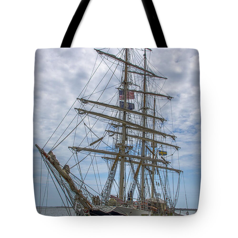 Tall Ship Gunilla From Sweeden Tote Bag featuring the photograph Tall Ship Gunilla Vertical by Dale Powell