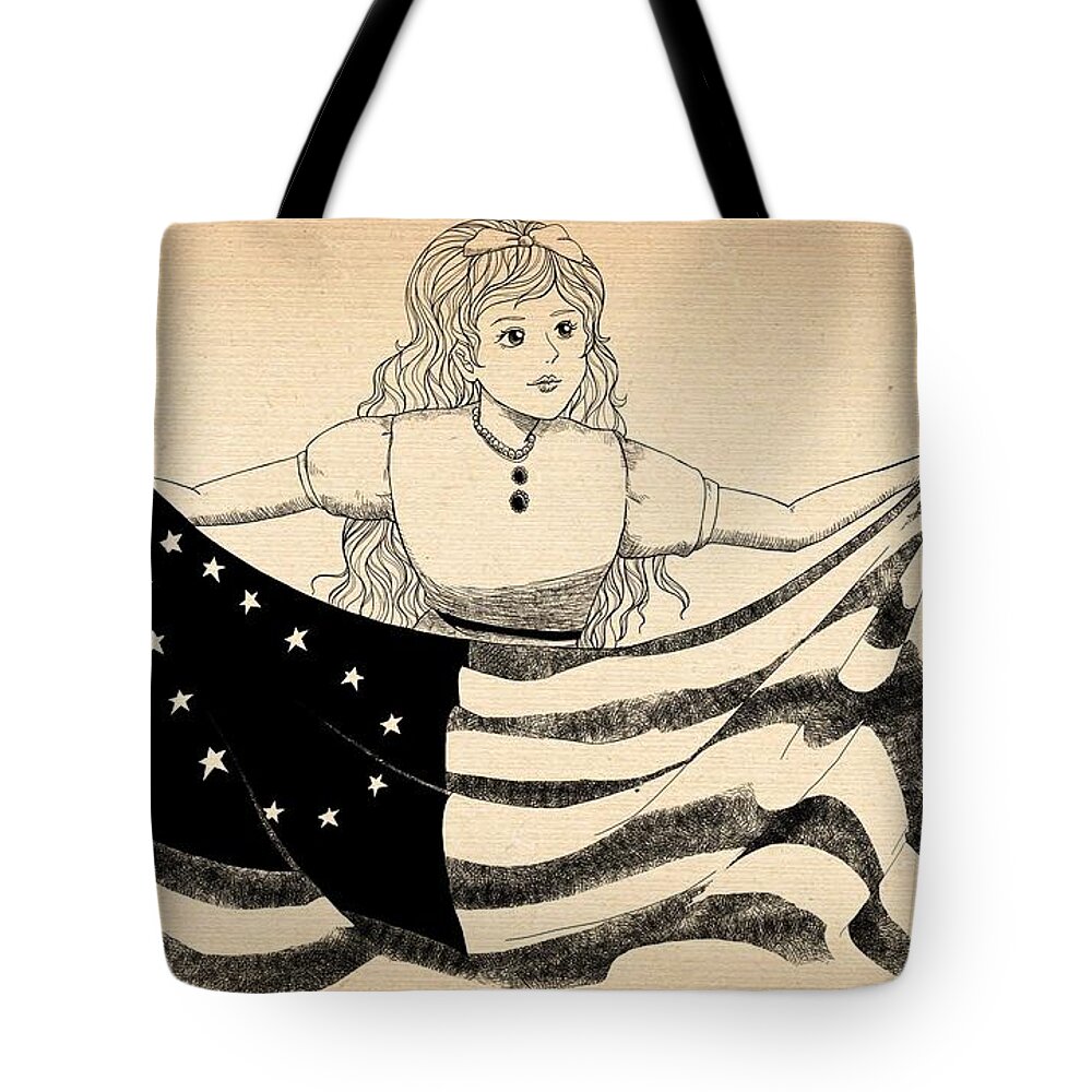 Wurtherington Tote Bag featuring the drawing Tammy and the Flag by Reynold Jay