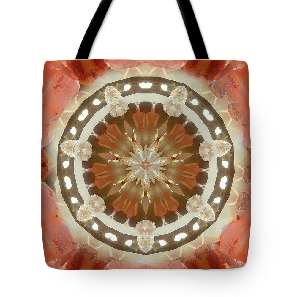 Mandalas Tote Bag featuring the digital art Tangerine Lemurian Seed Crystal Mandala by Diane Lynn Hix