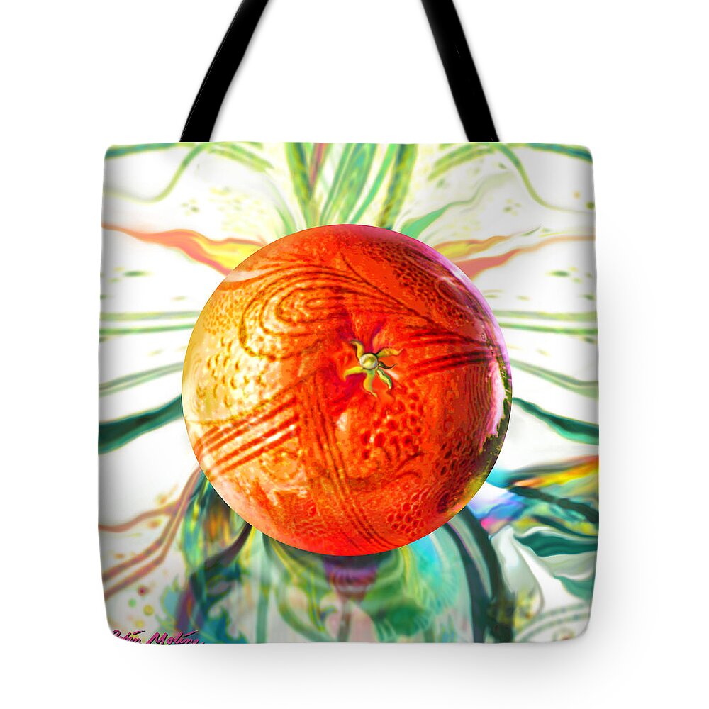 Tangerine Tote Bag featuring the painting Tangerine Orb Nouveau by Robin Moline