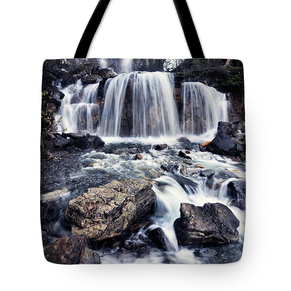 Extreme Terrain Tote Bag featuring the photograph Tangle Falls Waterfall In Forest by Rezus