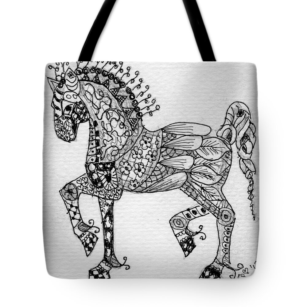 Zentangle Tote Bag featuring the drawing Tangle Horse 1 by Quwatha Valentine