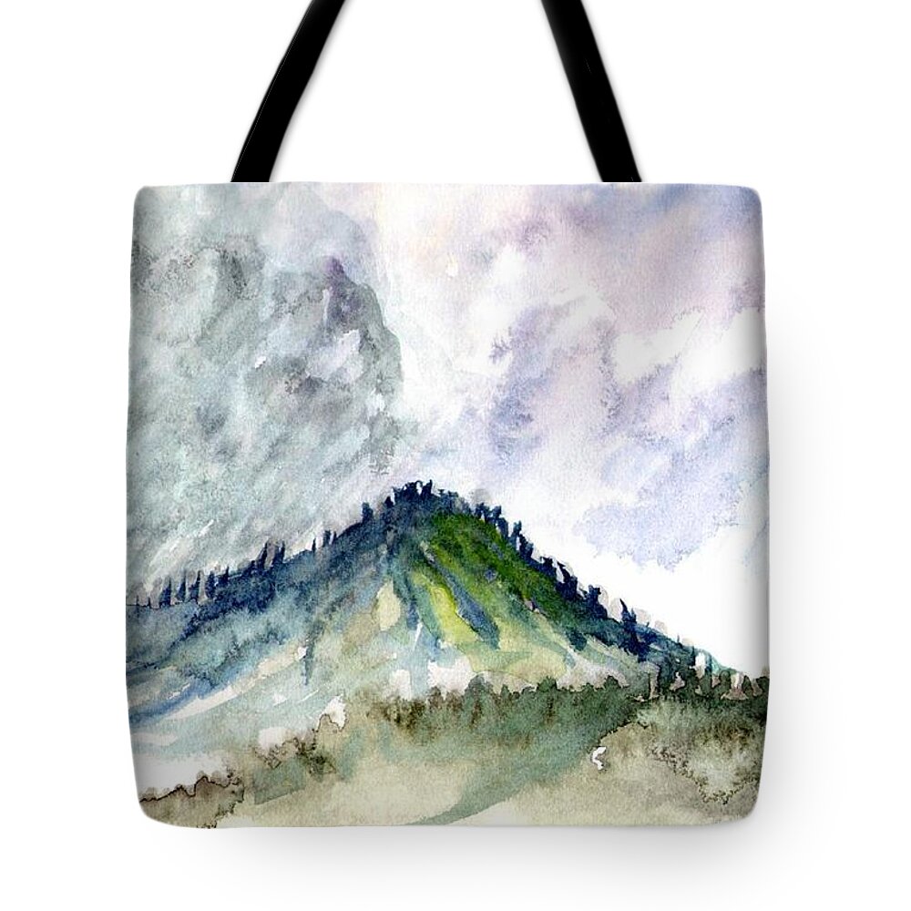 Landscape Tote Bag featuring the painting Taos Mountain by Ashley Kujan