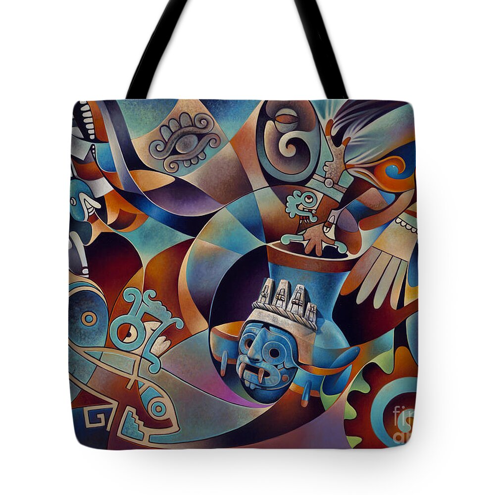 Aztec Tote Bag featuring the painting Tapestry of Gods - Tlaloc by Ricardo Chavez-Mendez