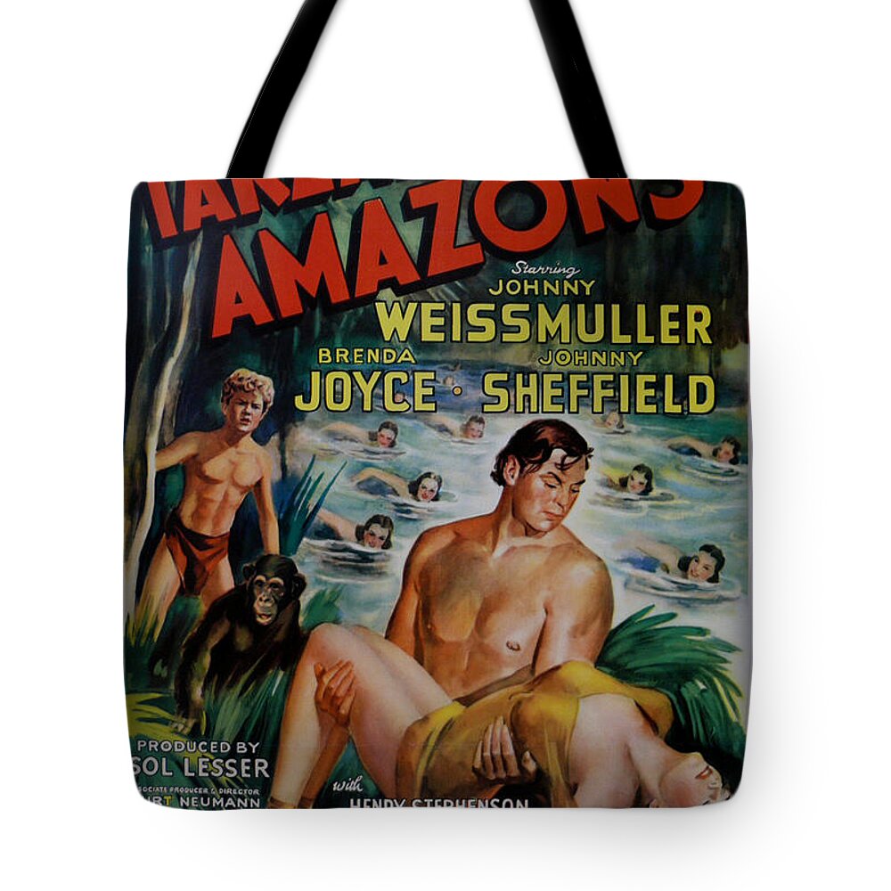 Tarzan And The Amazons Tote Bag featuring the digital art Tarzan and the Amazons by Georgia Clare