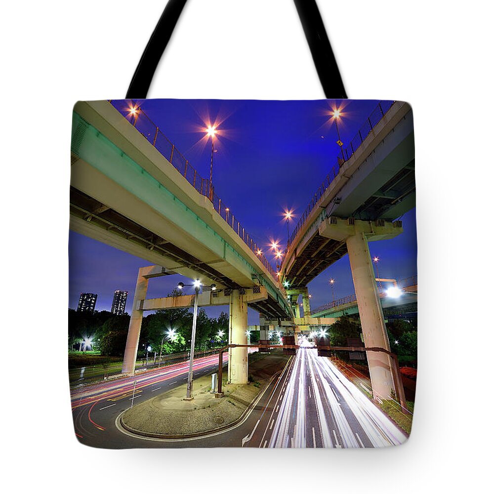 Built Structure Tote Bag featuring the photograph Tatsumi Junction by Takuya Igarashi
