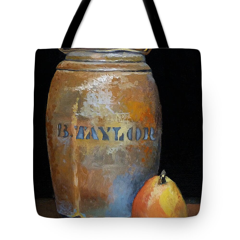 Still Life Tote Bag featuring the painting Taylor Jug With Pear by Catherine Twomey