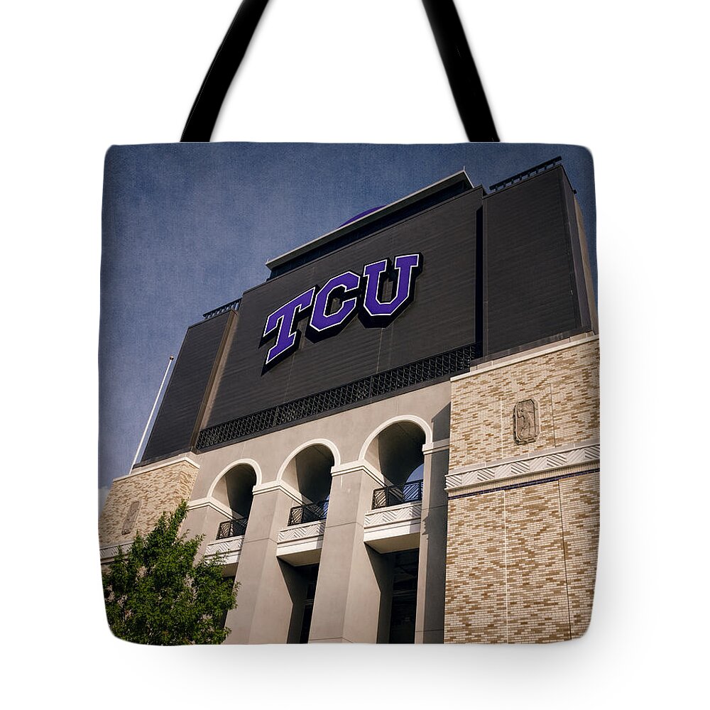 Tcu Tote Bag featuring the photograph TCU Stadium Entrance II by Joan Carroll