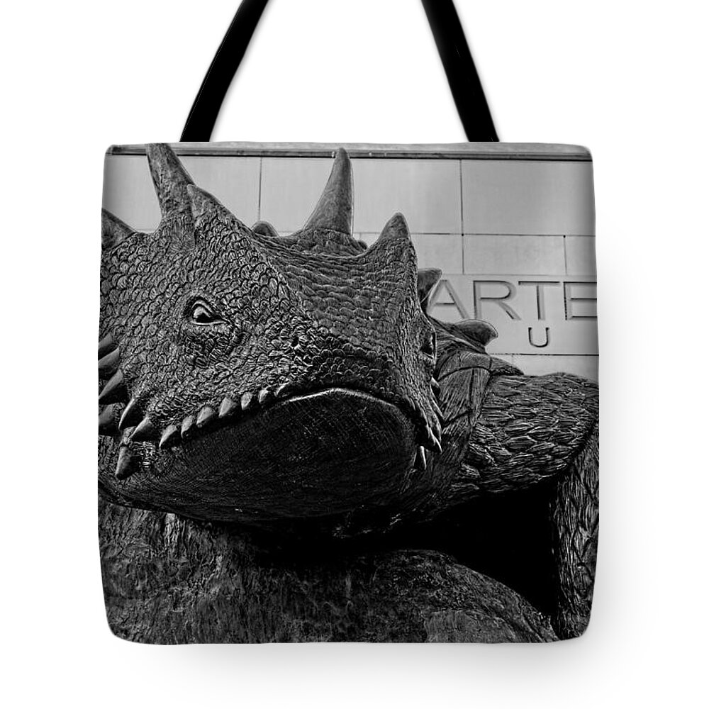 Tcu Tote Bag featuring the photograph TCU Horned Frog Black and White by Jonathan Davison