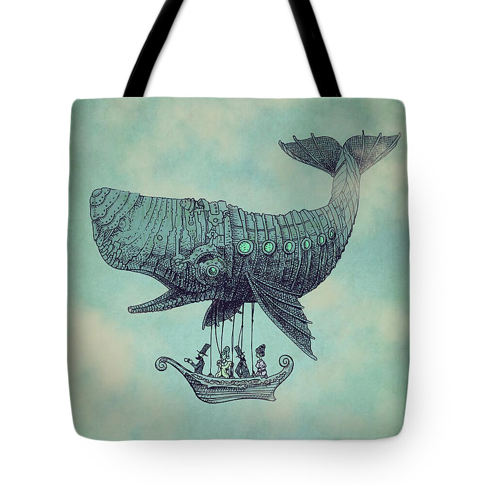 Whale Tote Bag featuring the drawing Tea at Two Thousand Feet by Eric Fan