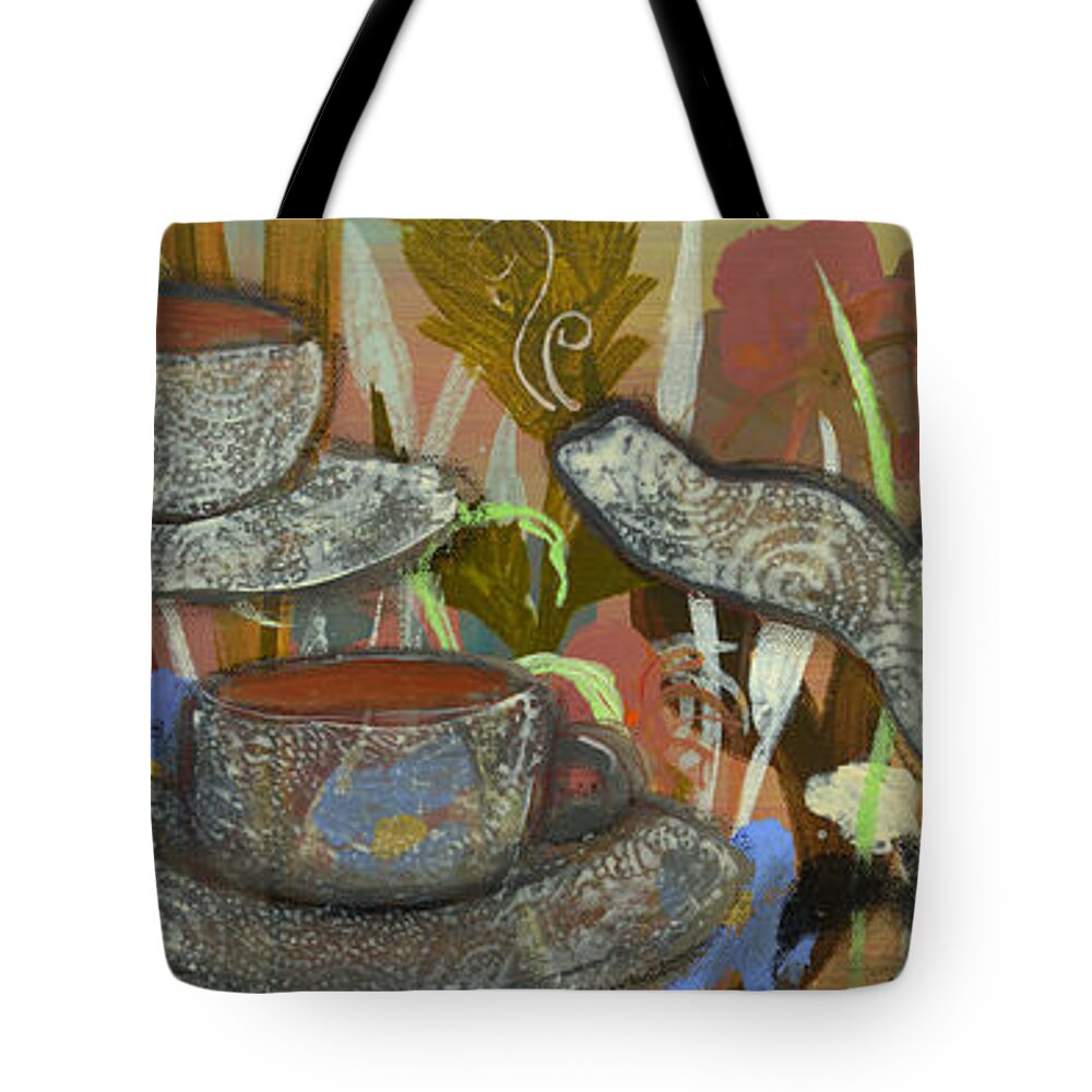 Tea Tote Bag featuring the painting Tea For Three by Robin Pedrero
