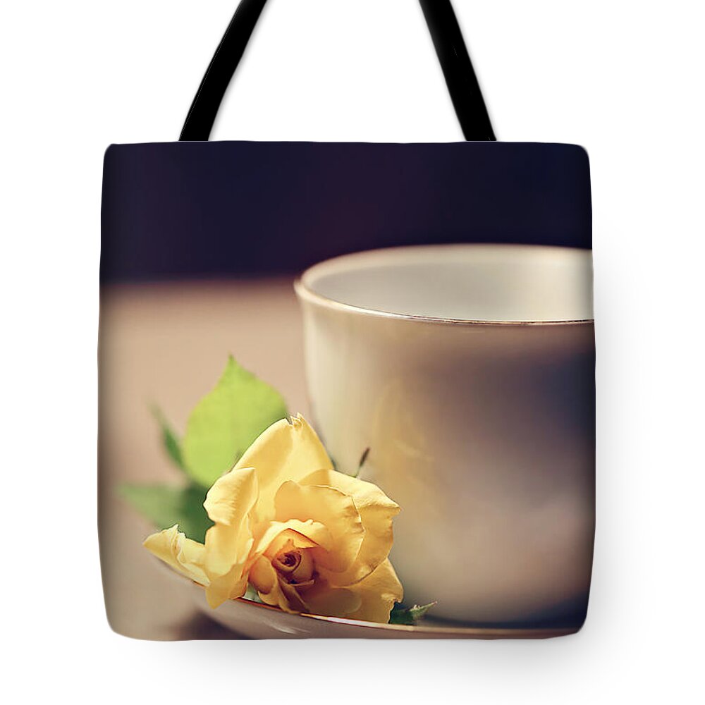 Aroma Tote Bag featuring the photograph Tea Time and Roses by Trish Mistric