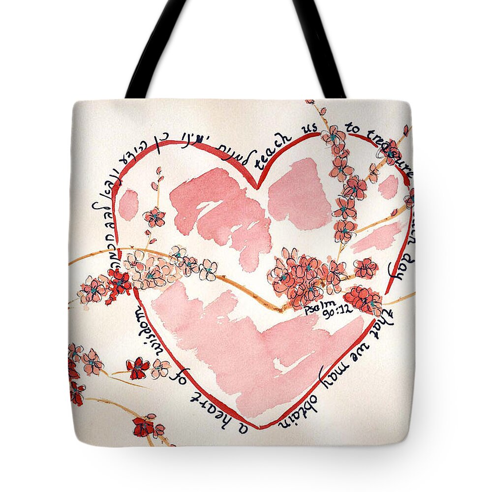Psalm Tote Bag featuring the painting Teach us - white by Linda Feinberg