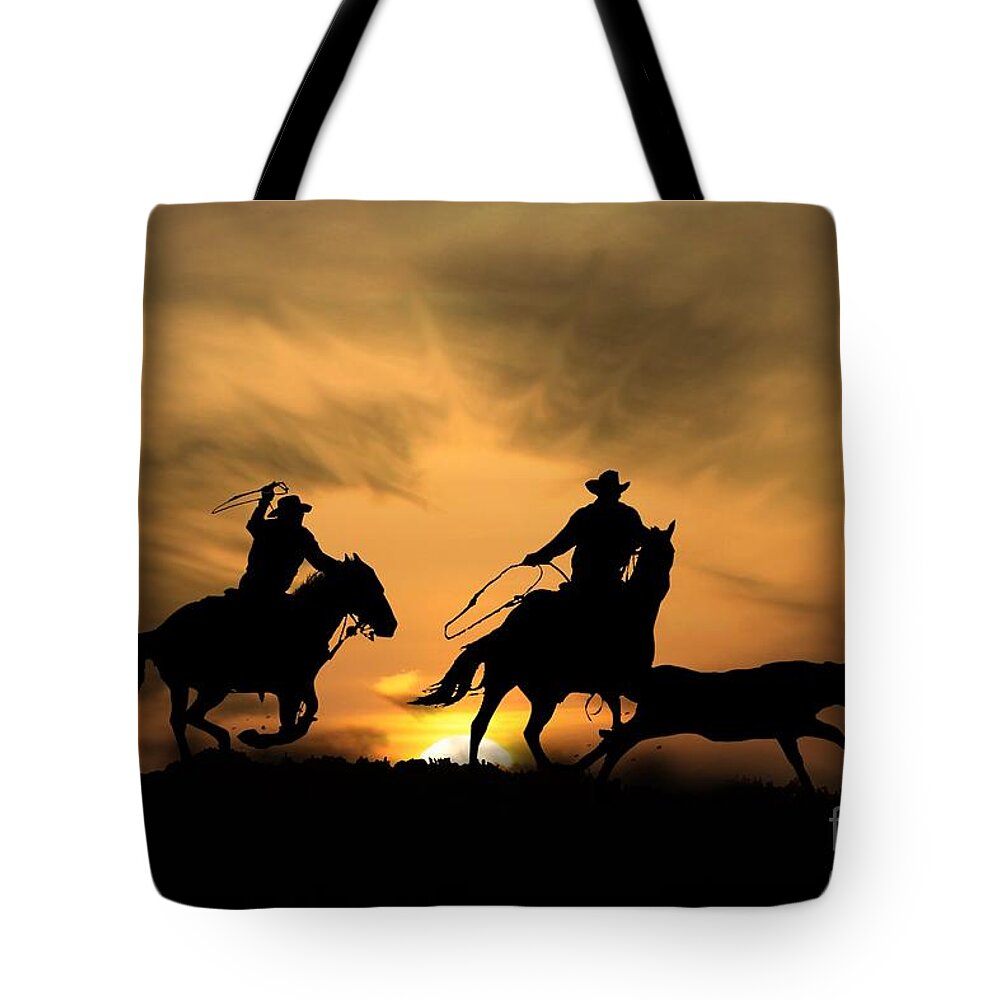 Roping Tote Bag featuring the photograph Team Work by Stephanie Laird