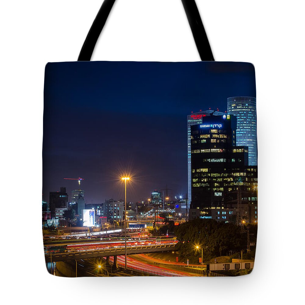 Israel Tote Bag featuring the photograph Tel Aviv at Night by David Morefield