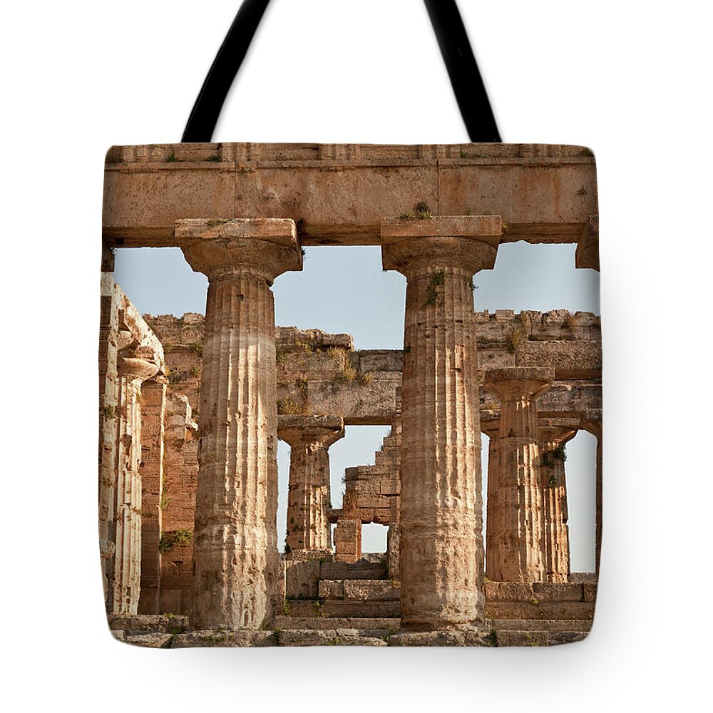 Tranquility Tote Bag featuring the photograph Temple Of Hera In Paestum by Buena Vista Images