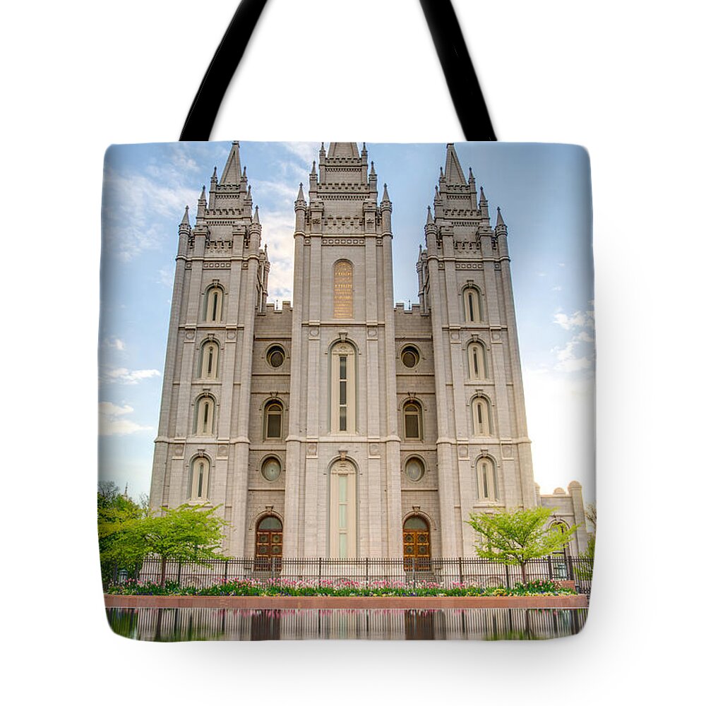 Utah Tote Bag featuring the photograph Temple Reflection by Dustin LeFevre