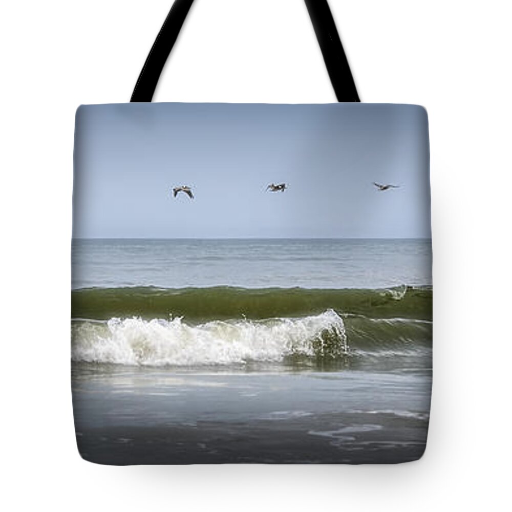 Seascape Tote Bag featuring the photograph Ten Pelicans by Steven Sparks