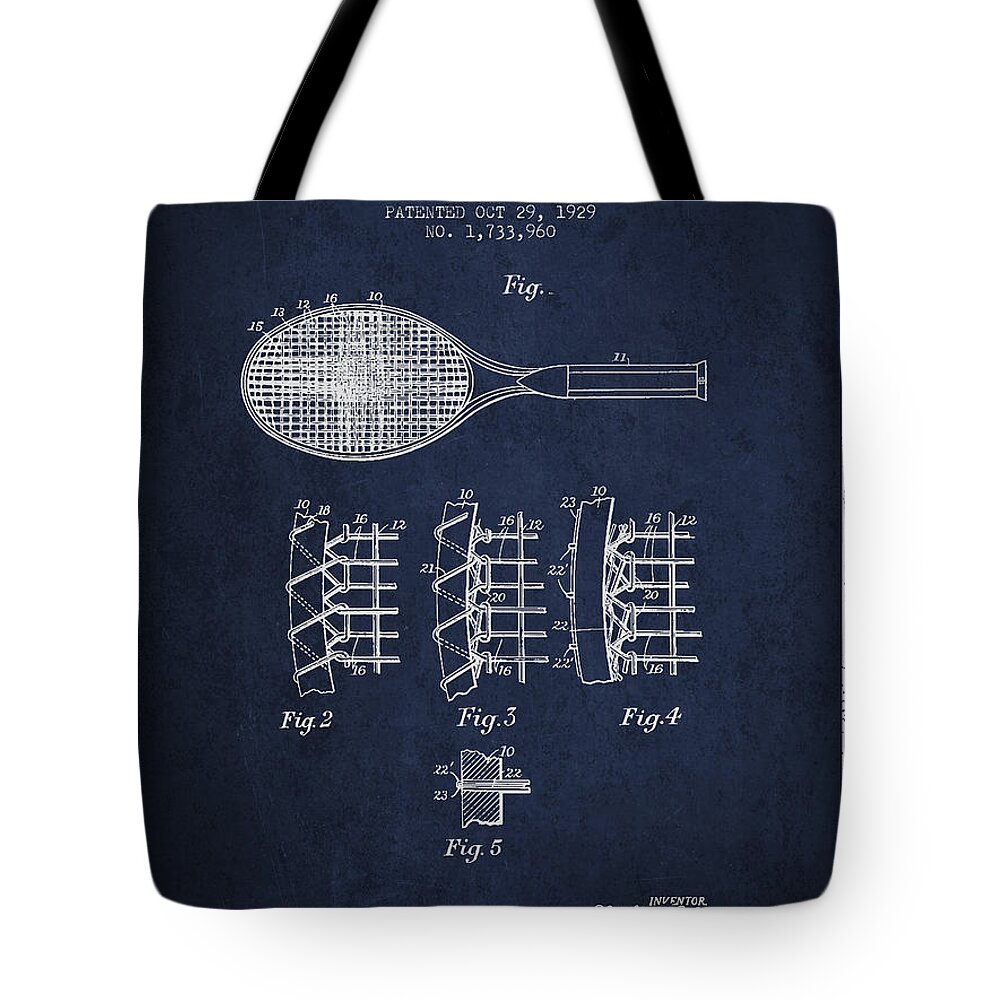 Tennis Tote Bag featuring the digital art Tennnis Racket Patent Drawing from 1929 by Aged Pixel