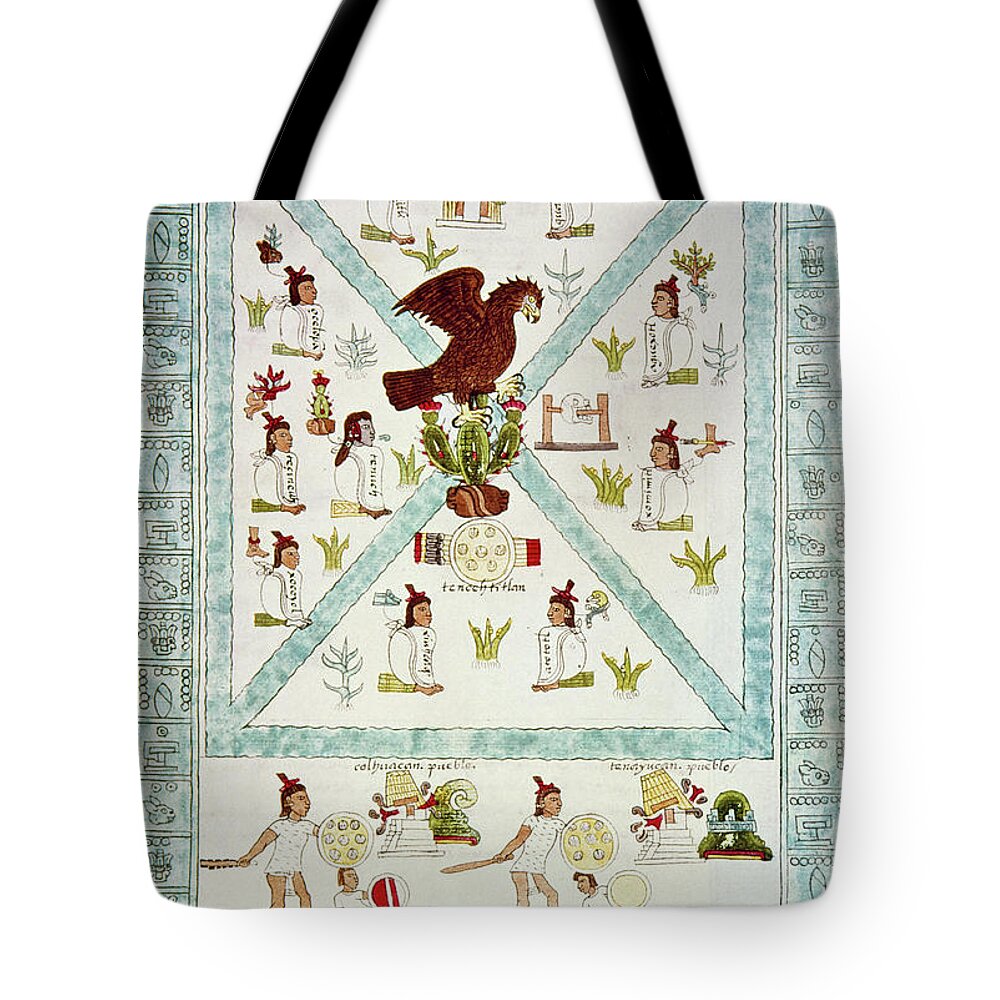 1542 Tote Bag featuring the drawing Tenochtitlan With Aztec Pictographs by Granger