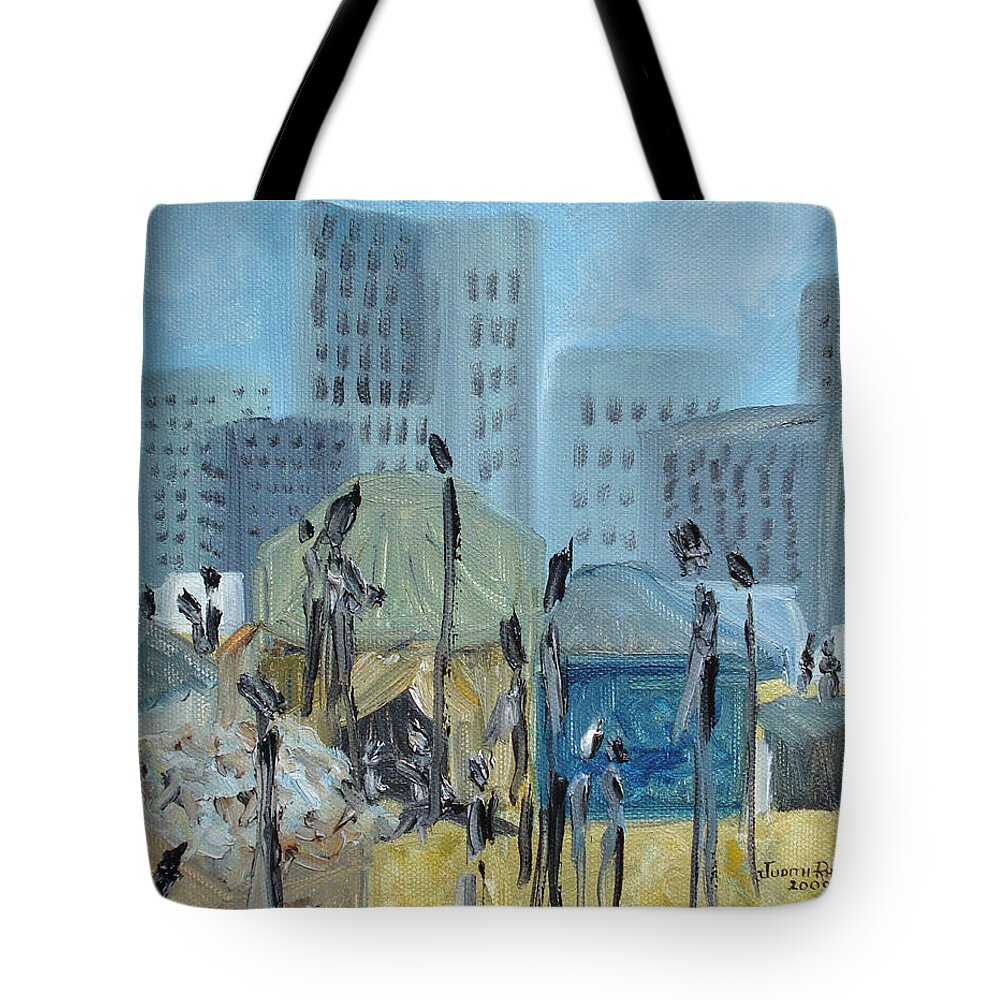 Homeless Tote Bag featuring the painting Tent City Homeless by Judith Rhue