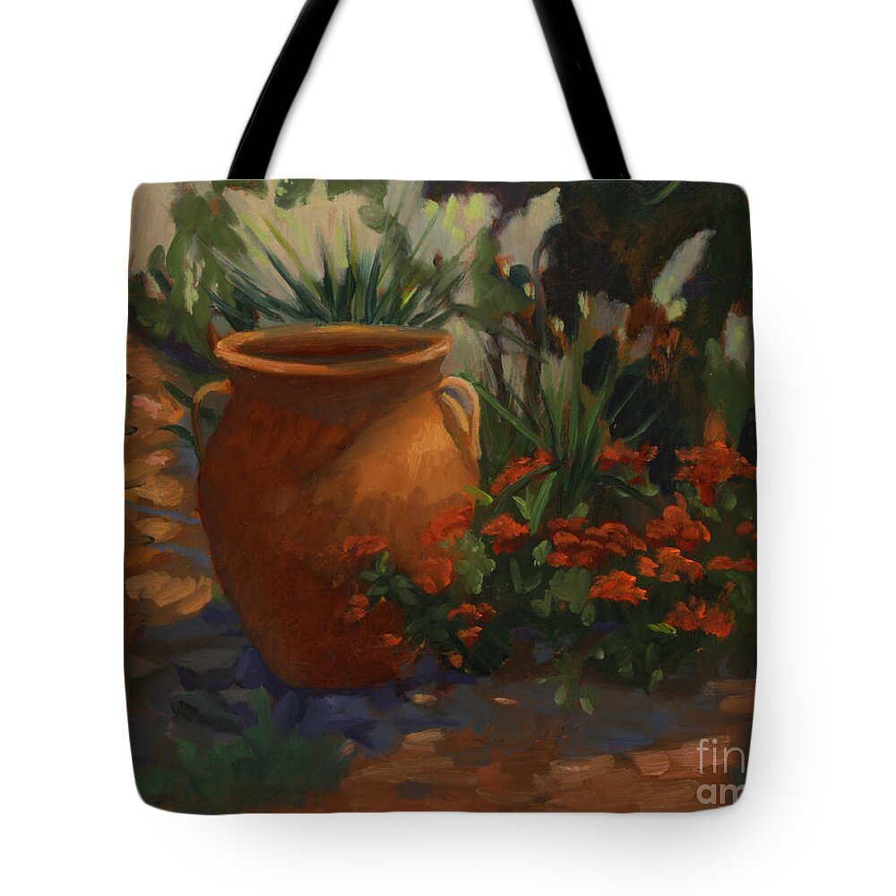 Contemporary Floral Tote Bag featuring the painting Terra Cotta Garden by Maria Hunt