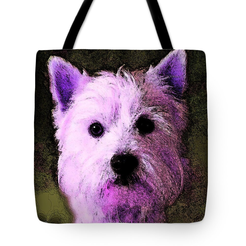 White Tote Bag featuring the painting Terrier Love by George Pedro