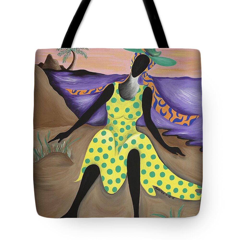 Black Art Tote Bag featuring the painting Test the Waters by Patricia Sabreee