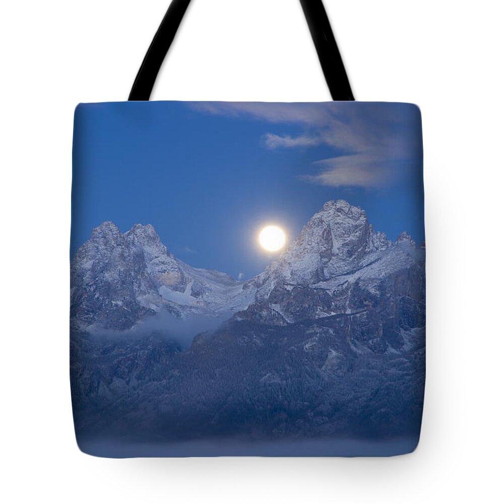 Moon Tote Bag featuring the photograph Tetons by Moonlight by Idaho Scenic Images Linda Lantzy