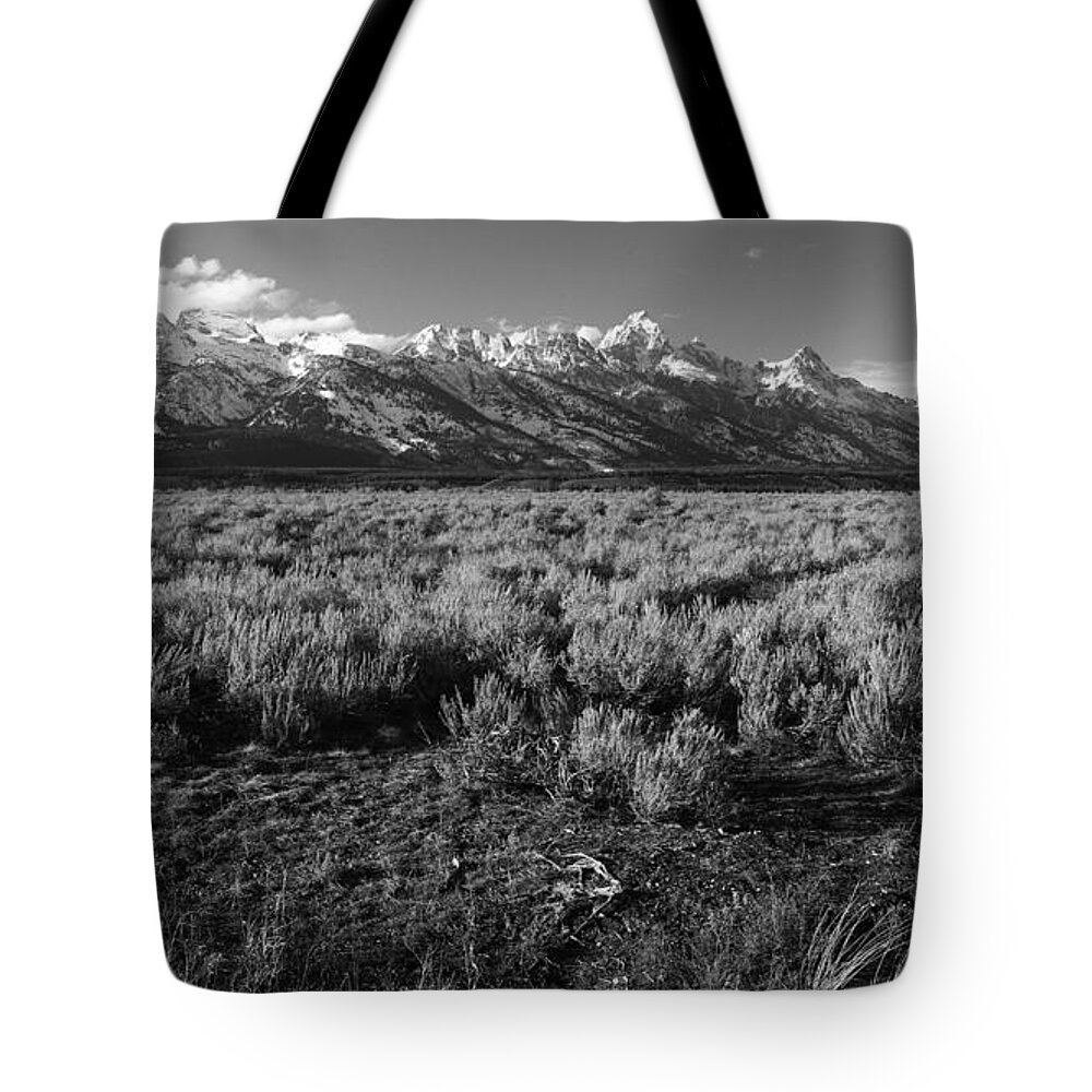Tetons Tote Bag featuring the photograph Tetons in Black and White by Edward R Wisell