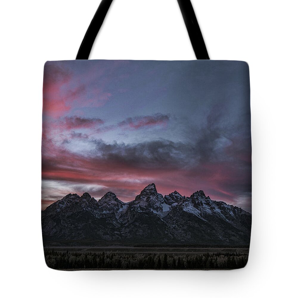 Grand Tetons Tote Bag featuring the photograph Tetons on Fire by Erika Fawcett