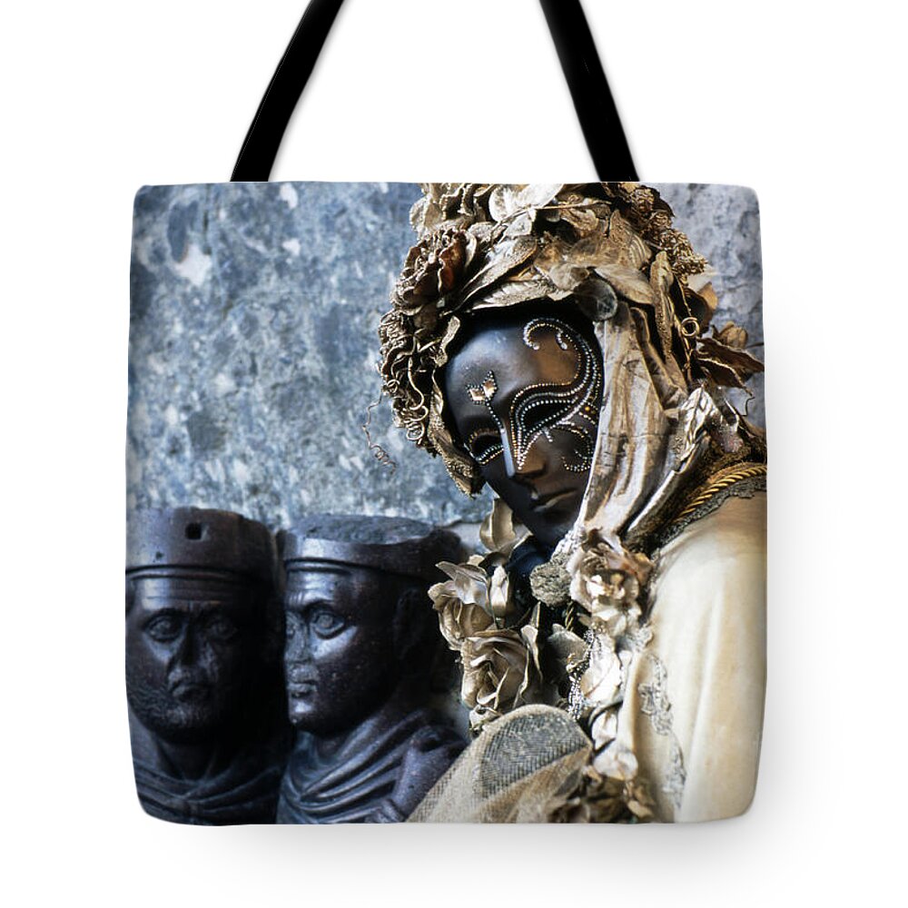 Venezia Tote Bag featuring the photograph Tetrachi and dark Mask by Riccardo Mottola